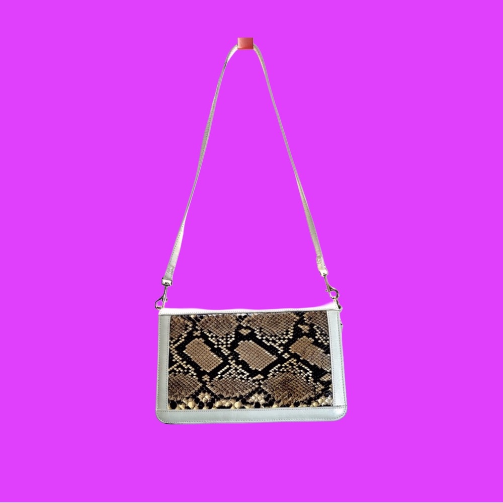 Vintage Margolm snakeskin and cream leather clutch with shoulder strap